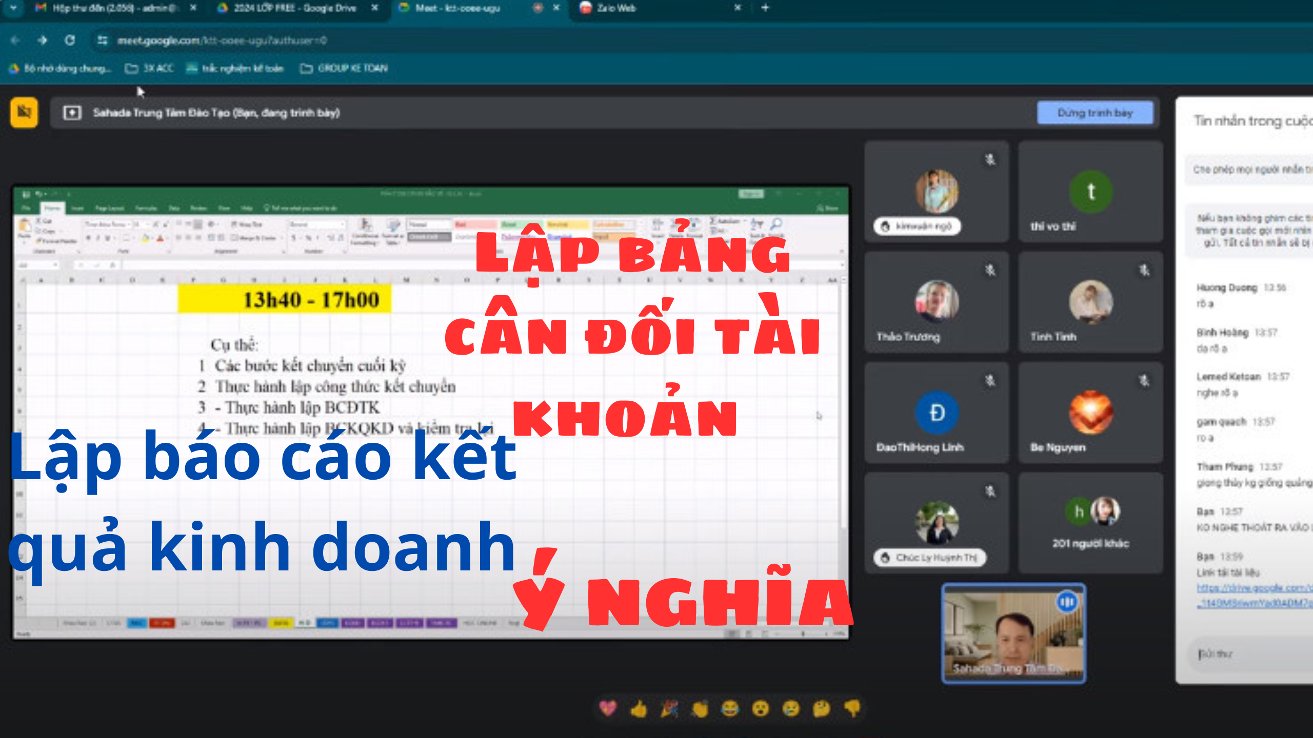 Công thức kết cuyển cuối kỳ, lập bảng cân đối tài khoản và báo cáo kết quả kinh doanh.